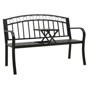 Trisha Steel Garden Seating Bench With Tea Table In Black
