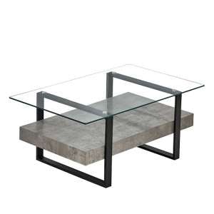Triton Glass Coffee Table With Light Concrete And Black Metal