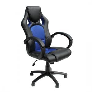 Donnie Home Office Chair In Blue Fabric And Black Faux Leather