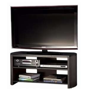 Flore Medium Wooden TV Stand In Black Oak With Black Glass