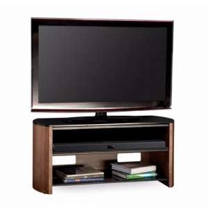 Flore Medium Wooden TV Stand In Walnut With Black Glass