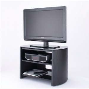 Flore Small Wooden TV Stand In Black Oak With Black Glass