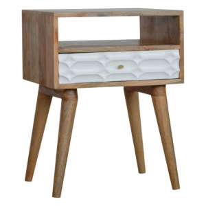 Tufa Wooden Capsule Carved Bedside Cabinet In Oak White 1 Drawer