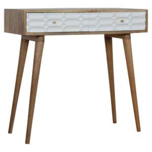Tufa Wooden Capsule Carved Console Table In Oak And White