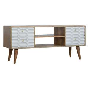 Tufa Wooden Capsule Carved TV Stand In Oak And White