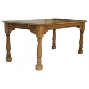 Tufa Wooden Carved Dining Table In Oak Ish With Turned Legs