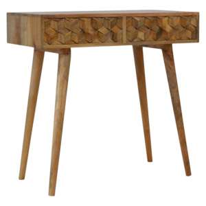 Tufa Wooden Cube Carved Console Table In Oak Ish