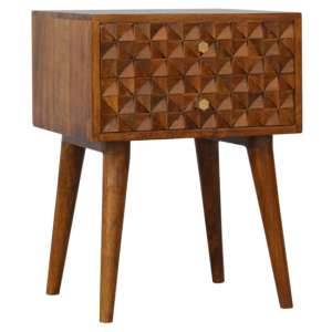 Tufa Wooden Diamond Carved Bedside Cabinet In Chestnut 2 Drawers