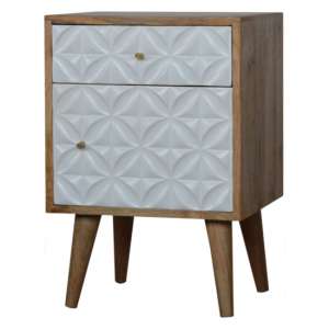 Tufa Wooden Diamond Carved Bedside Cabinet In Oak Ish And White
