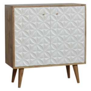 Tufa Wooden Diamond Carved Storage Cabinet In Oak Ish And White