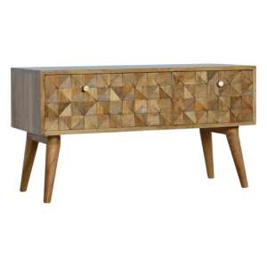 Tufa Wooden Diamond Carved Storage Hallway Bench In Oak Ish
