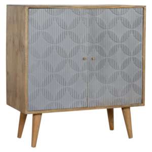 Tufa Wooden Geometric Carved Storage Cabinet In Oak Ish And Grey
