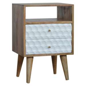 Tufa Wooden Honeycomb Carved Bedside Cabinet In Oak And White