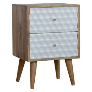 Tufa Wooden Honeycomb Carved Bedside Cabinet In Oak White