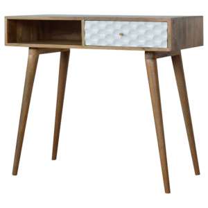 Tufa Wooden Honeycomb Carved Study Desk In Oak Ish And White