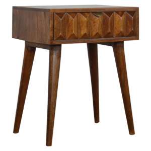 Tufa Wooden Prism Carved Bedside Cabinet In Chestnut 1 Drawer