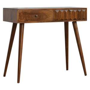 Tufa Wooden Prism Carved Console Table In Chestnut