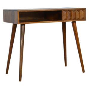 Tufa Wooden Prism Carved Study Desk In Chestnut