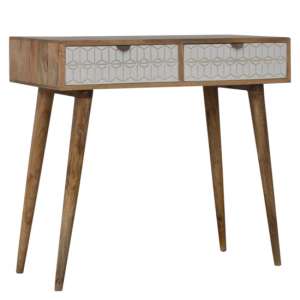 Tufa Wooden Sleek Carved Console Table In Oak Ish And White