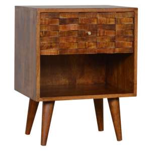 Tufa Wooden Tile Carved Bedside Cabinet In Chestnut
