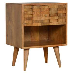 Tufa Wooden Tile Carved Bedside Cabinet In Oak Ish