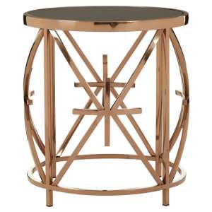 Saclateni Black Glass Round Side Table With Rose Gold Star Base 