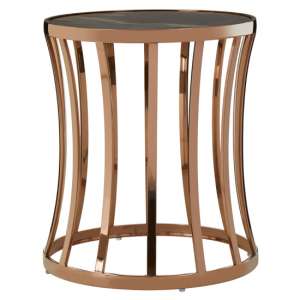 Saclateni Round Marble Side Table In Rose Gold    