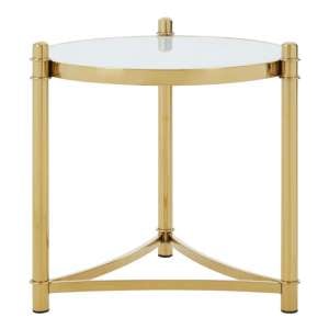 Saclateni White Tempered Glass Side Table With Gold Base   