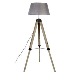 Tuscany Grey Fabric Shade Floor Lamp With Wooden Tripod Base