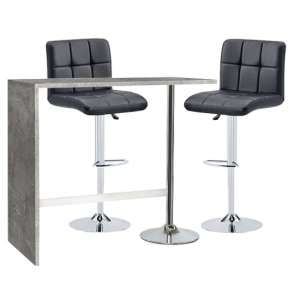 Tuscon Concrete Effect Bar Table With 2 Coco Black Bar Stools