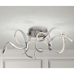 Twirls LED Ceiling Light In Chrome With Clear Crystal Decoration