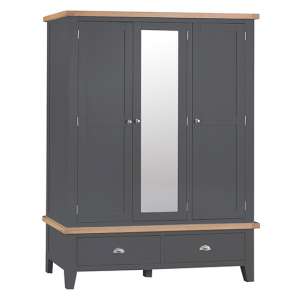 Tyler Mirrored Wooden 3 Doors And 2 Drawers Wardrobe In Charcoal
