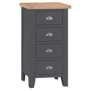 Tyler Narrow Wooden Chest Of 4 Drawers In Charcoal