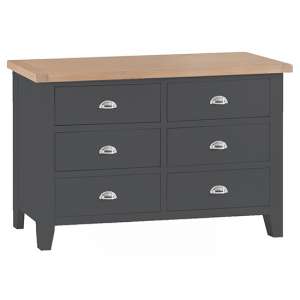 Tyler Wide Wooden Chest Of 6 Drawers In Charcoal