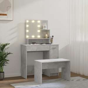Udell Wooden Dressing Table Set In Concrete Effect With LED
