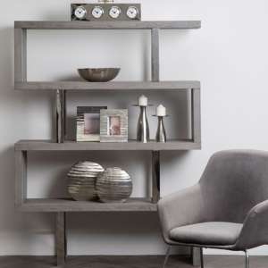 Ulmos Wooden Shelving Unit With Steel Frame In Grey