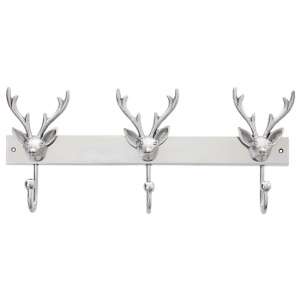 Uloka Aluminium Stag Head Coat Hanger In Silver With 3 Hooks