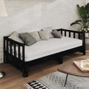 Umeko Solid Pinewood Pull-Out Single Day Bed In Black