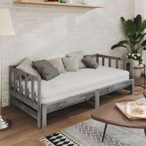 Umeko Solid Pinewood Pull-Out Single Day Bed In Grey