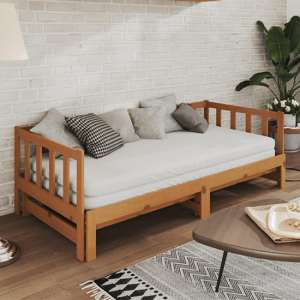 Umeko Solid Pinewood Pull-Out Single Day Bed In Honey Brown