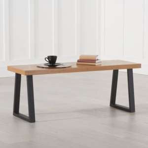 Unaia Wooden Dining Bench With Black Metal Legs In Oak