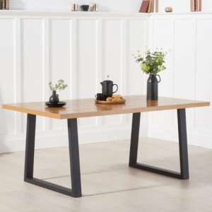Unaia Wooden Dining Table With Black Metal Legs In Oak
