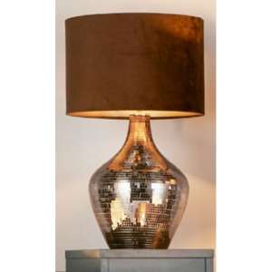 Unique Smoked Mosaic Table Lamp With Brown Suede Shade