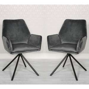 Uno Grey Velvet Fabric Dining Chairs In A Pair