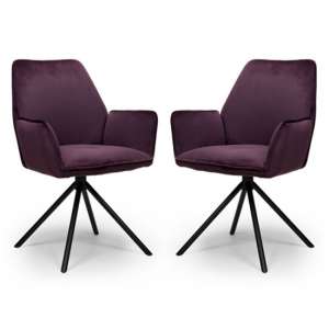 Uno Mulberry Velvet Fabric Dining Chairs In A Pair