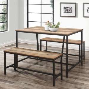 Urban Wooden Dining Table In Rustic With 2 Benches