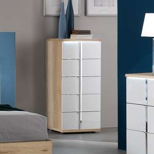 Urbino LED Chest Of Drawers In Oak And White With 5 Drawers