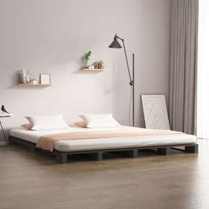 Urika Solid Pine Wood Double Bed In Grey