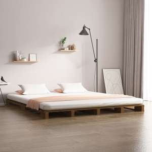 Urika Solid Pine Wood Double Bed In Honey Brown