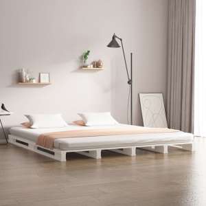 Urika Solid Pine Wood King Size Bed In White